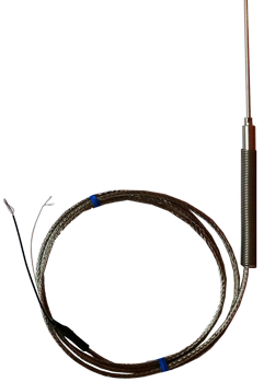 J type thermocouple mineral insulated 2mm probe with SS braided lead and spring fitting